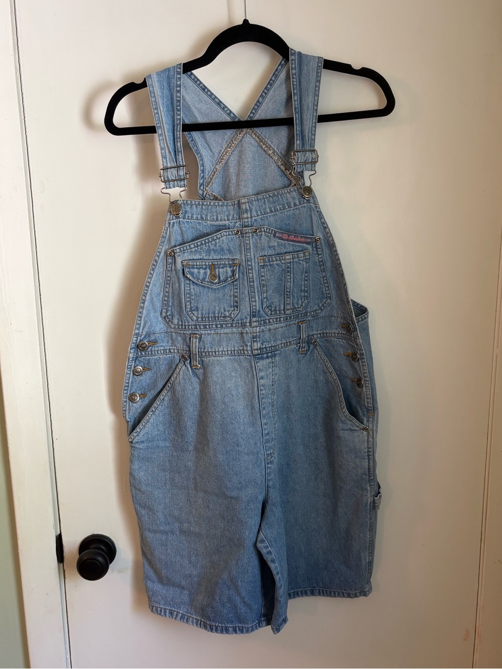 Vintage Light Wash Denim Short Overalls